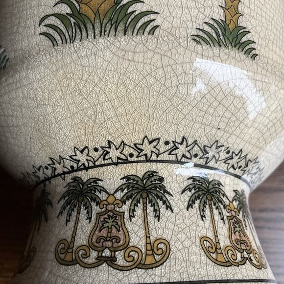 Vintage 2001 Ceramic crackle glaze Vase with Palm Trees 14- 1/2" tall beautiful - Picture 11 of 15